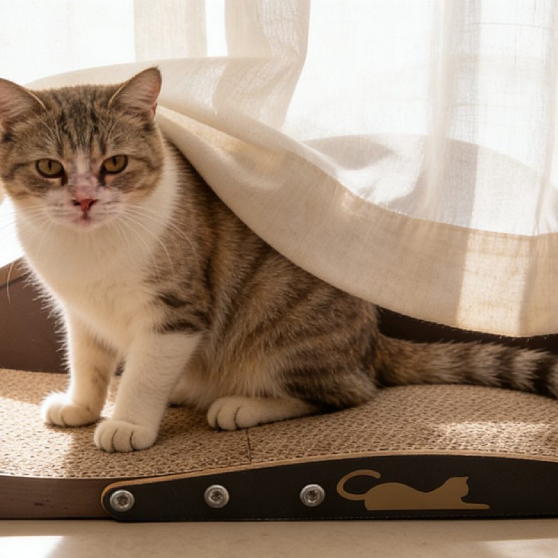 Space-Saving Flat Pack Corrugated Cardboard Cat Scratcher 