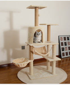 Beige Luxurious Multi-Functional Integrated Cat Tree with Sisal Post