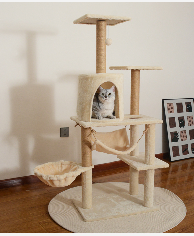 Beige Luxurious Multi-Functional Integrated Cat Tree with Sisal Post