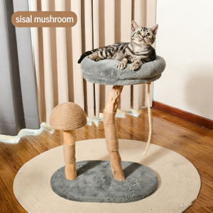Natural Fruit Wood Cat Tree with Sisal Mushroom& Removable 38CM Cat Bed - Eco-Friendly Cat Tower for Large/Heavy Cats