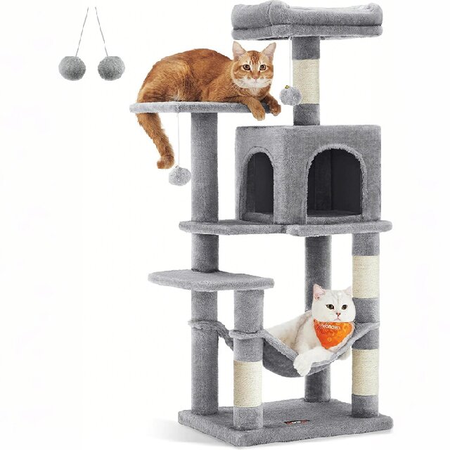 4-Tier Multi - Functional Cat Tree with Plush Nest & Hammock for Multi - Cat Families
