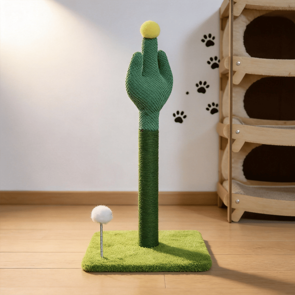 Cactus-Shaped Sisal Cat Scratching Post With Interactive Toys