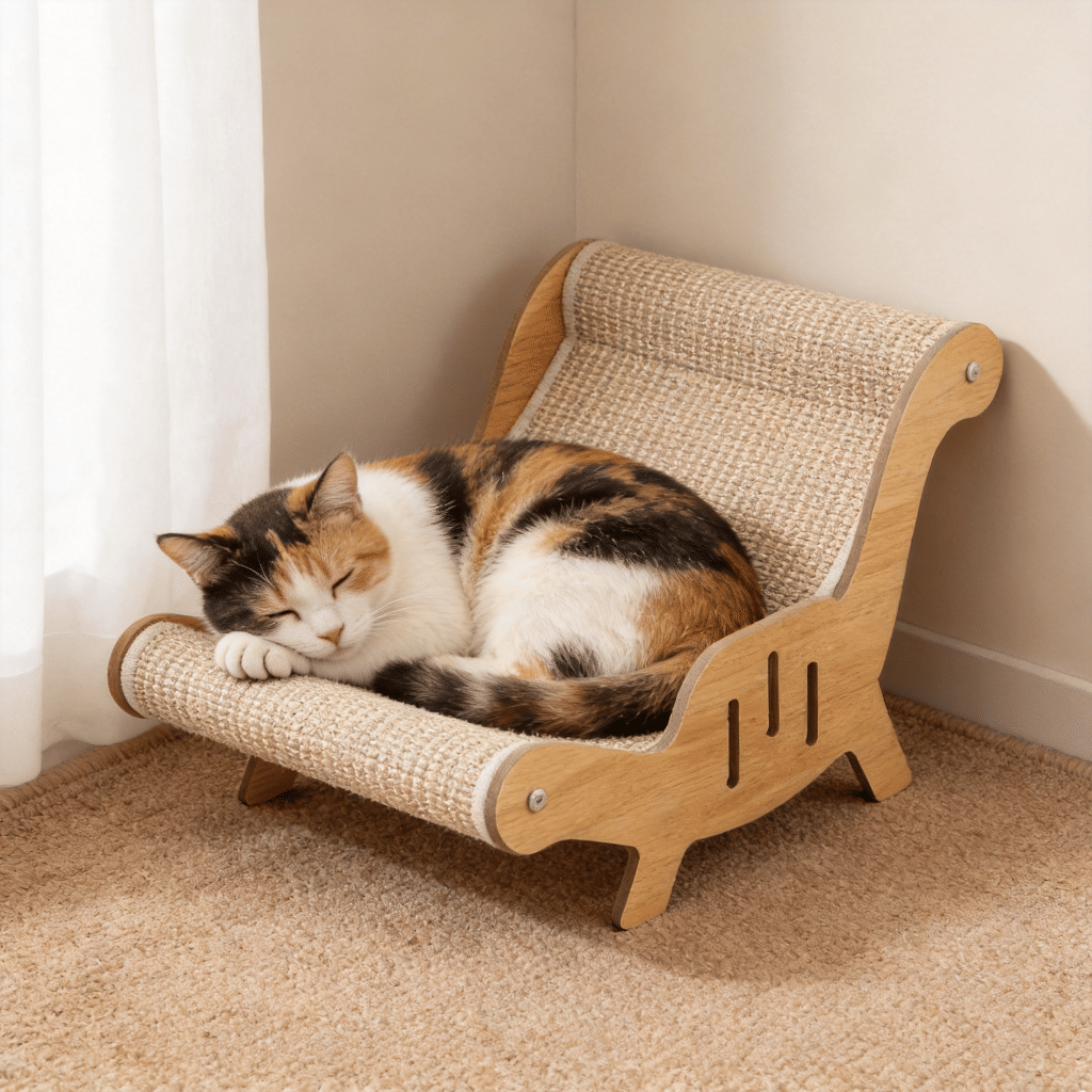 Wood Frame Sisal Cat Lounge Bed Ergonomic Scratcher Sofa
