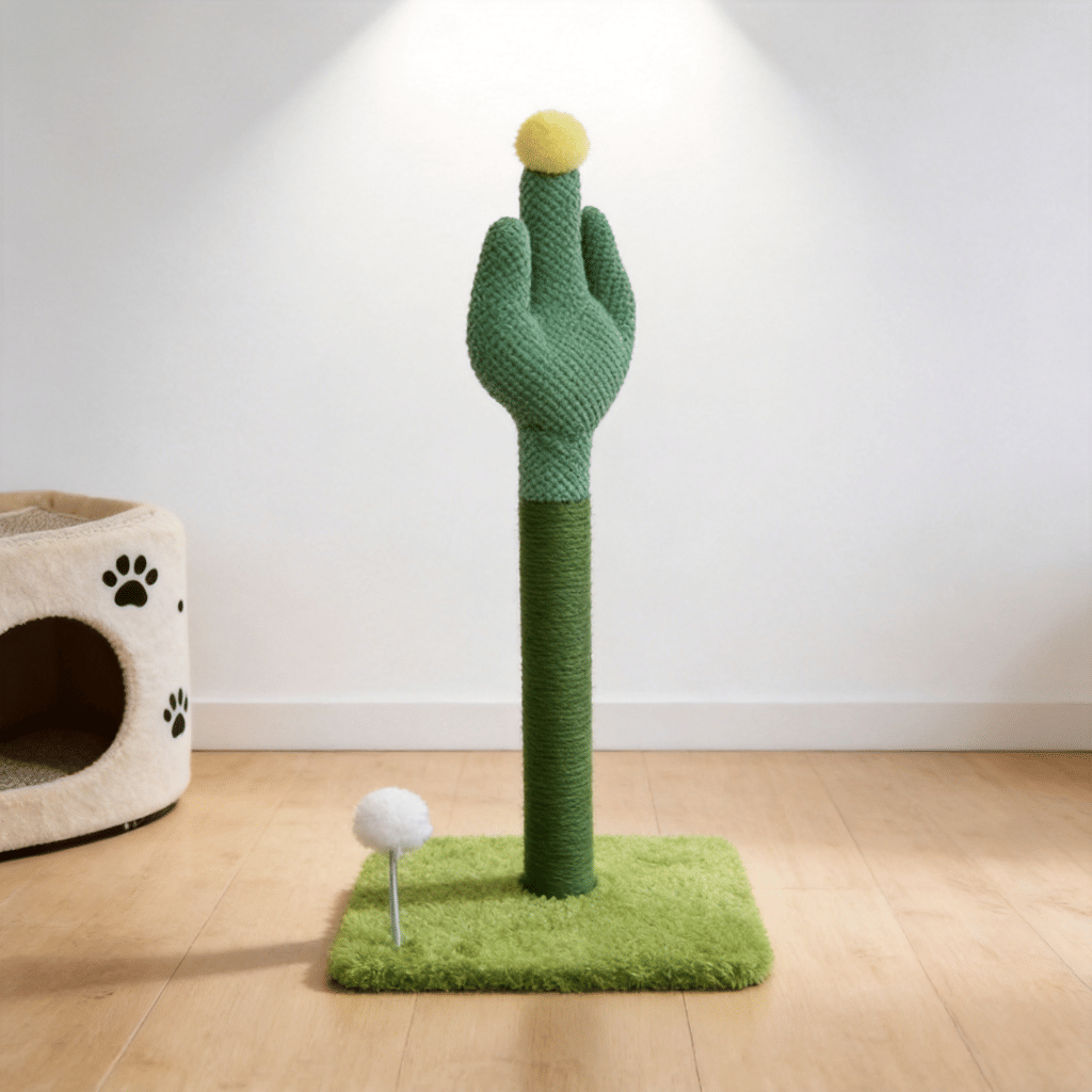 Cactus-Shaped Sisal Cat Scratching Post With Interactive Toys